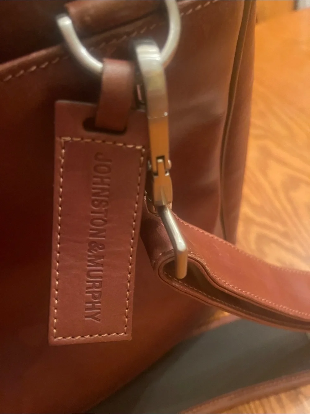 Johnston & Murphy Brown Leather Briefcase with Dual Zippers